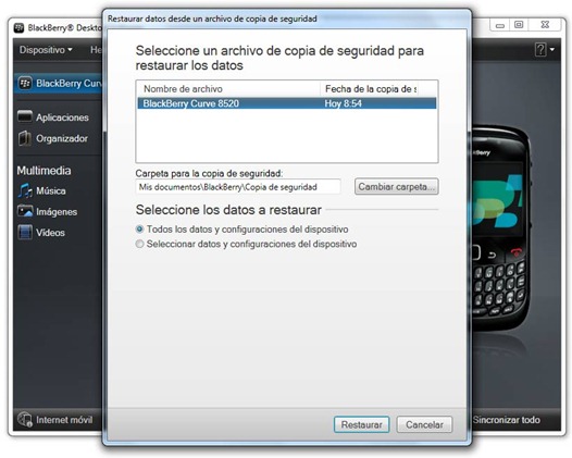 Restaurar copia de seguridad de BlackBerry