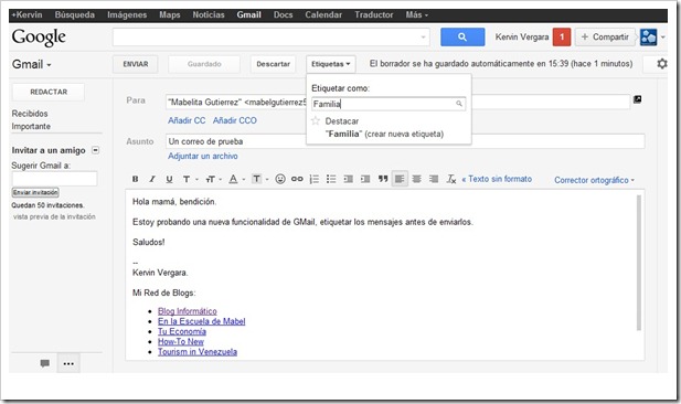 Etiquetar correo antes de enviar - GMail