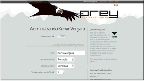 Panel de administración de Prey