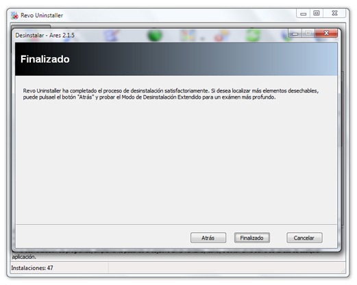 Revo Uninstaller - Proceso finalizado