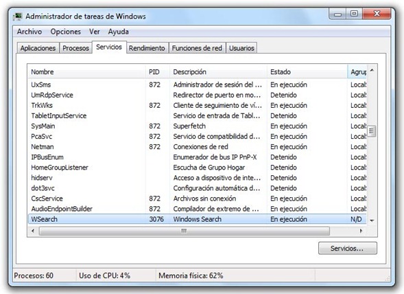 Servicio Windows Search - SearchIndexer.exe