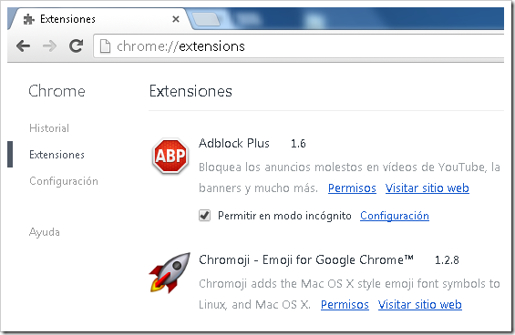 Extensiones de Chrome.