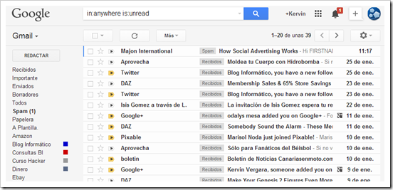 Correos no leídos en Gmail